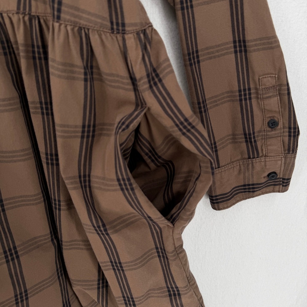 Everlane Shirt Dress Women Medium Brown Plaid Cotton Long Sleeve Babydoll Mini - Picture 14 of 16
